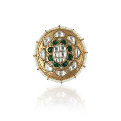 OVAL SHAPE RING WITH GREEN AND WHITE STONES