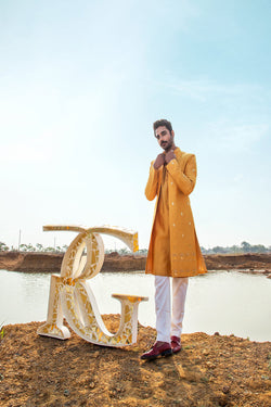 Ochre Gold Reindeer Sherwani Set