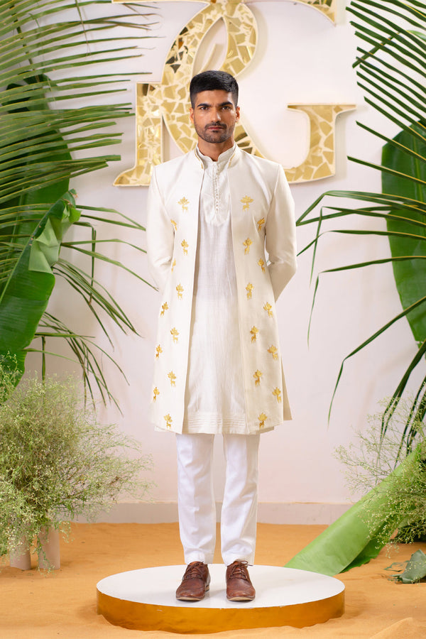 Dusty Ivory Reindeer Sherwani Set