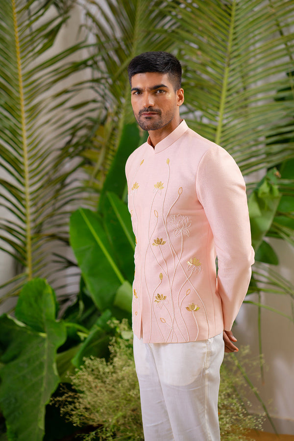 Soft Pink Lotus Embroidered Jodhpuri Set