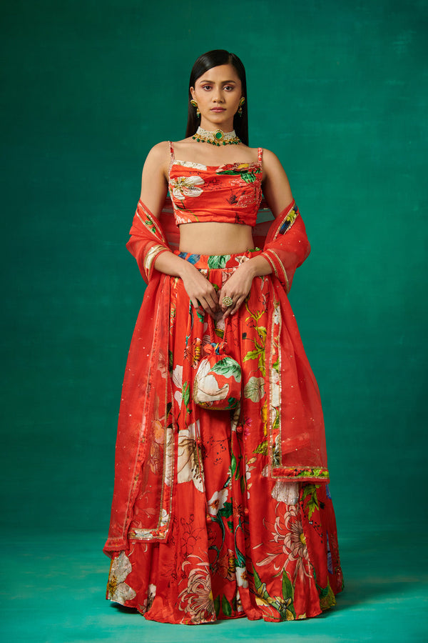 Orange Lehenga And Blouse Set With Dupatta