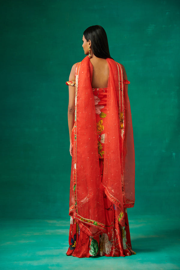 Orange Lehenga And Blouse Set With Dupatta