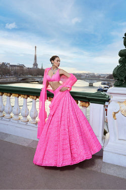 Neon Pink Sequin Lehenga Set