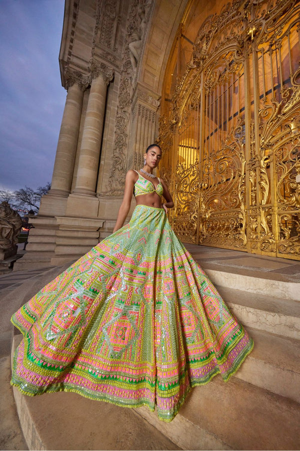 Neon Multi-Coloured Sequin Lehenga Set