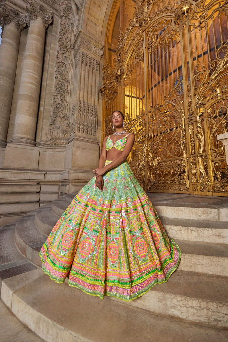 Neon Multi-Coloured Sequin Lehenga Set