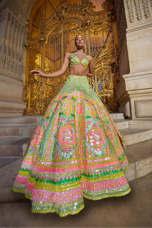 Neon Multi-Coloured Sequin Lehenga Set