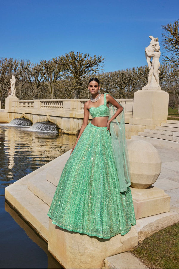 Sea Green Sequin Lehenga Set