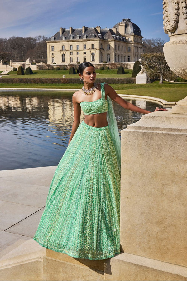 Sea Green Sequin Lehenga Set