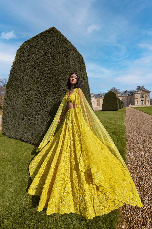 Yellow Sequin Lehenga Set