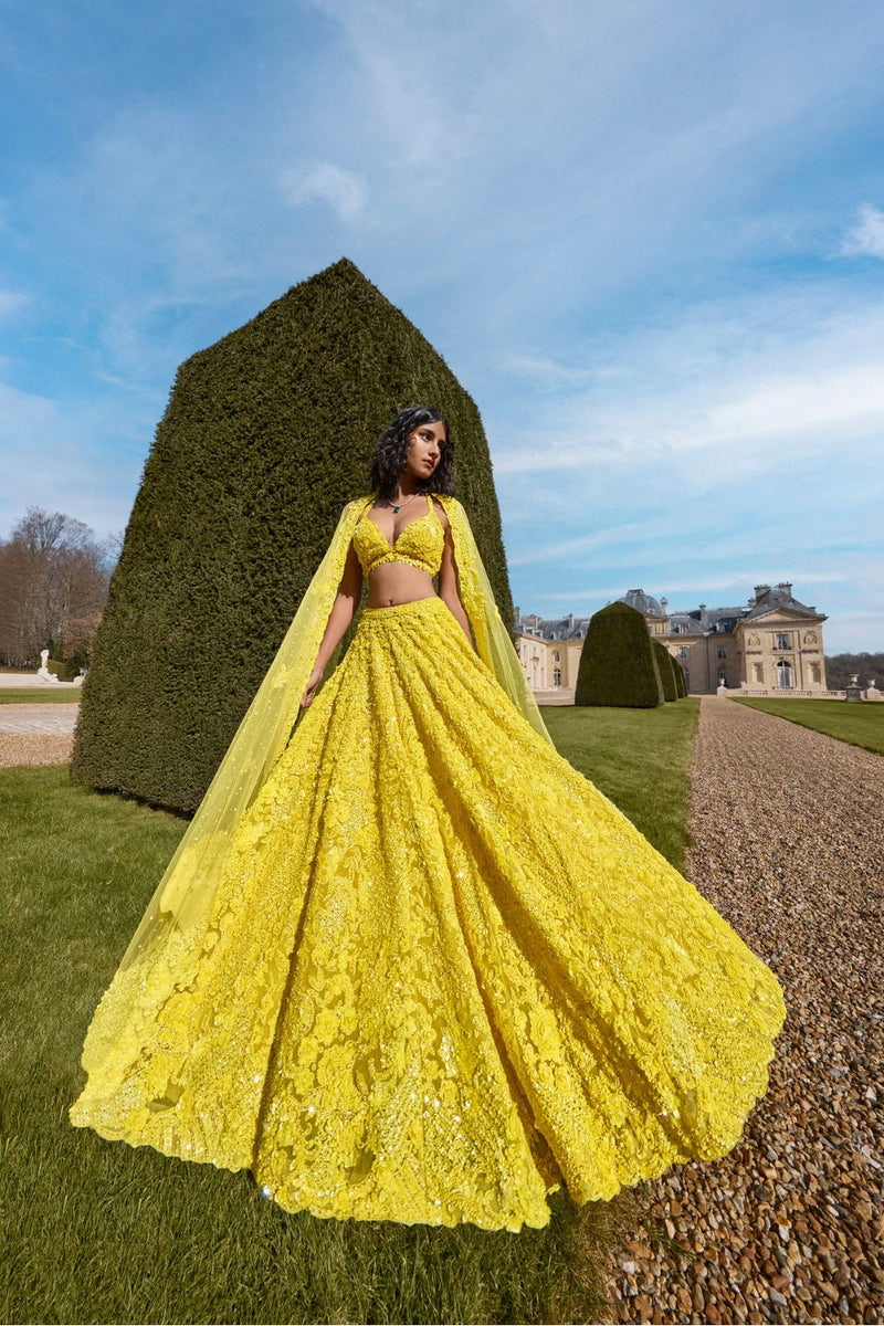 Yellow Sequin Lehenga Set