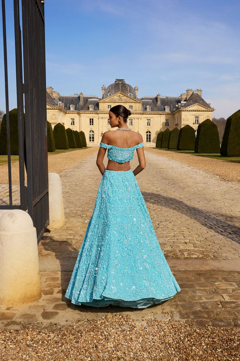 Turquoise Sequin Lehenga Set