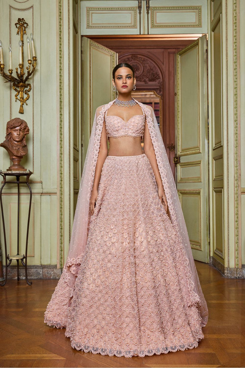 Rose Gold Pearl Drop Lehenga Set