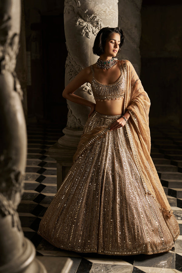 Gold Mirror Work Lehenga Set