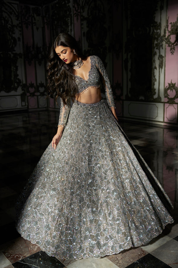 Silver Abstract Lehenga Set