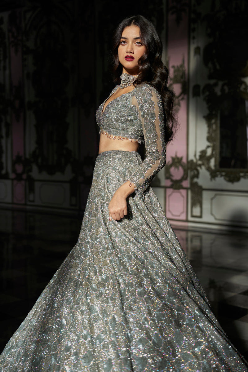 Silver Abstract Lehenga Set