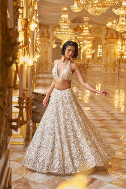 White Sequin Lehenga Set