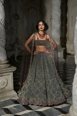 Emerald Green Scalloped Lehenga Set