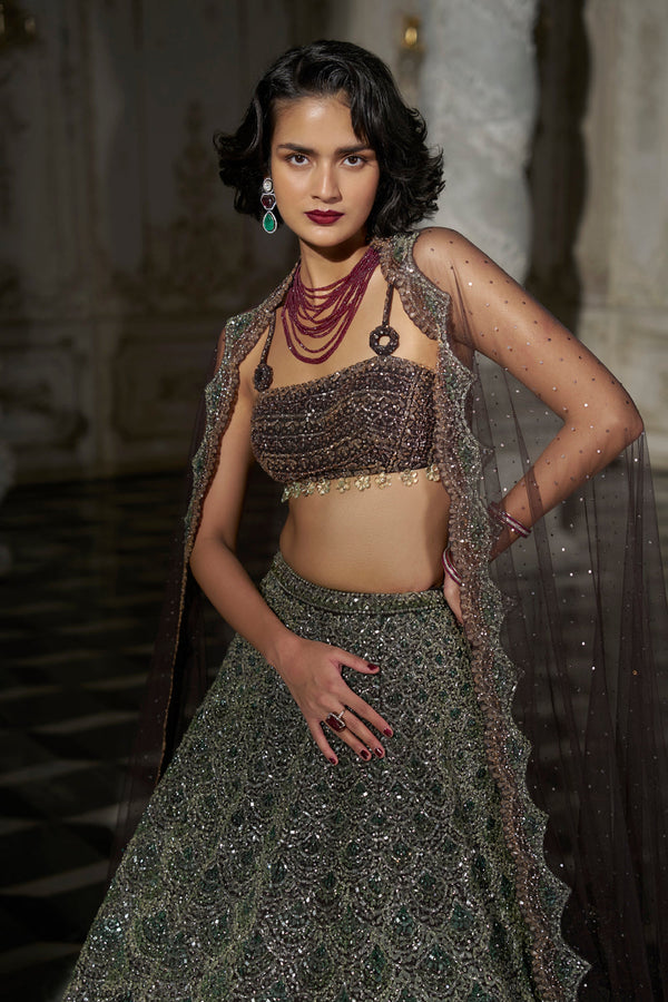 Emerald Green Scalloped Lehenga Set