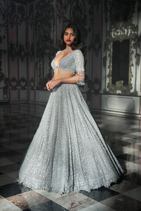 Light Grey Sequin Lehenga Set