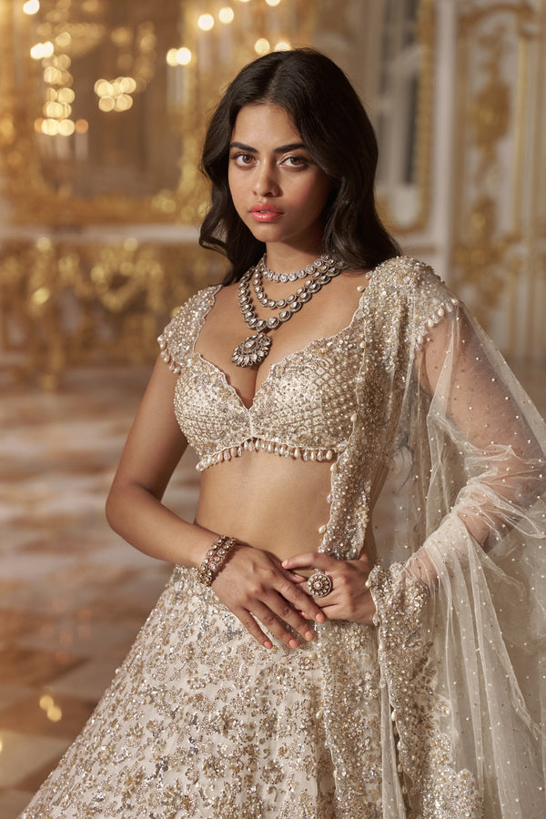 Ivory Sequin Lehenga Set