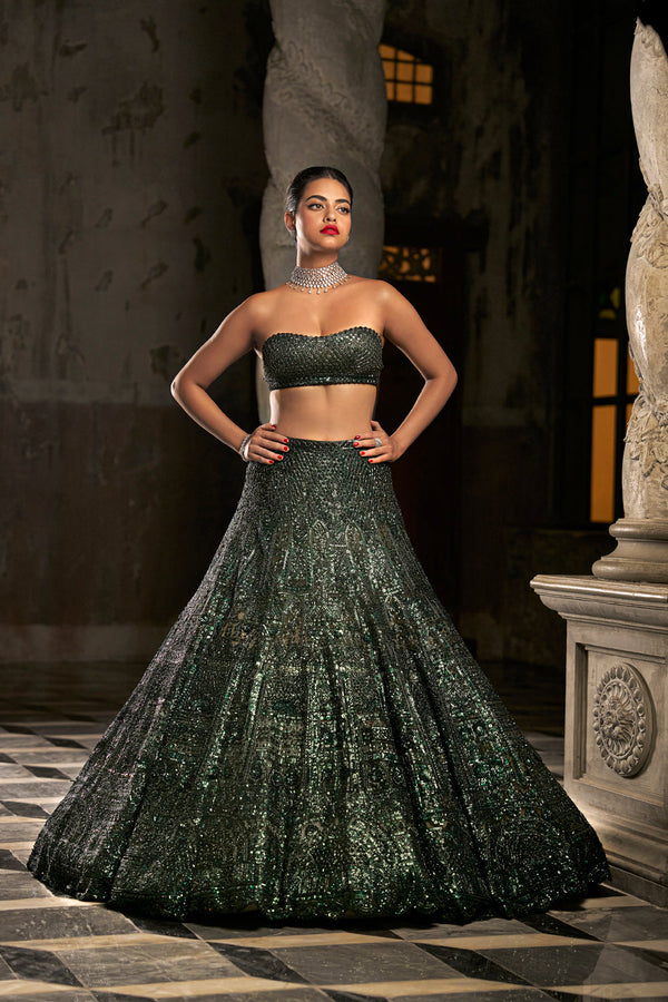 Emerald Green Sequin Lehenga Set