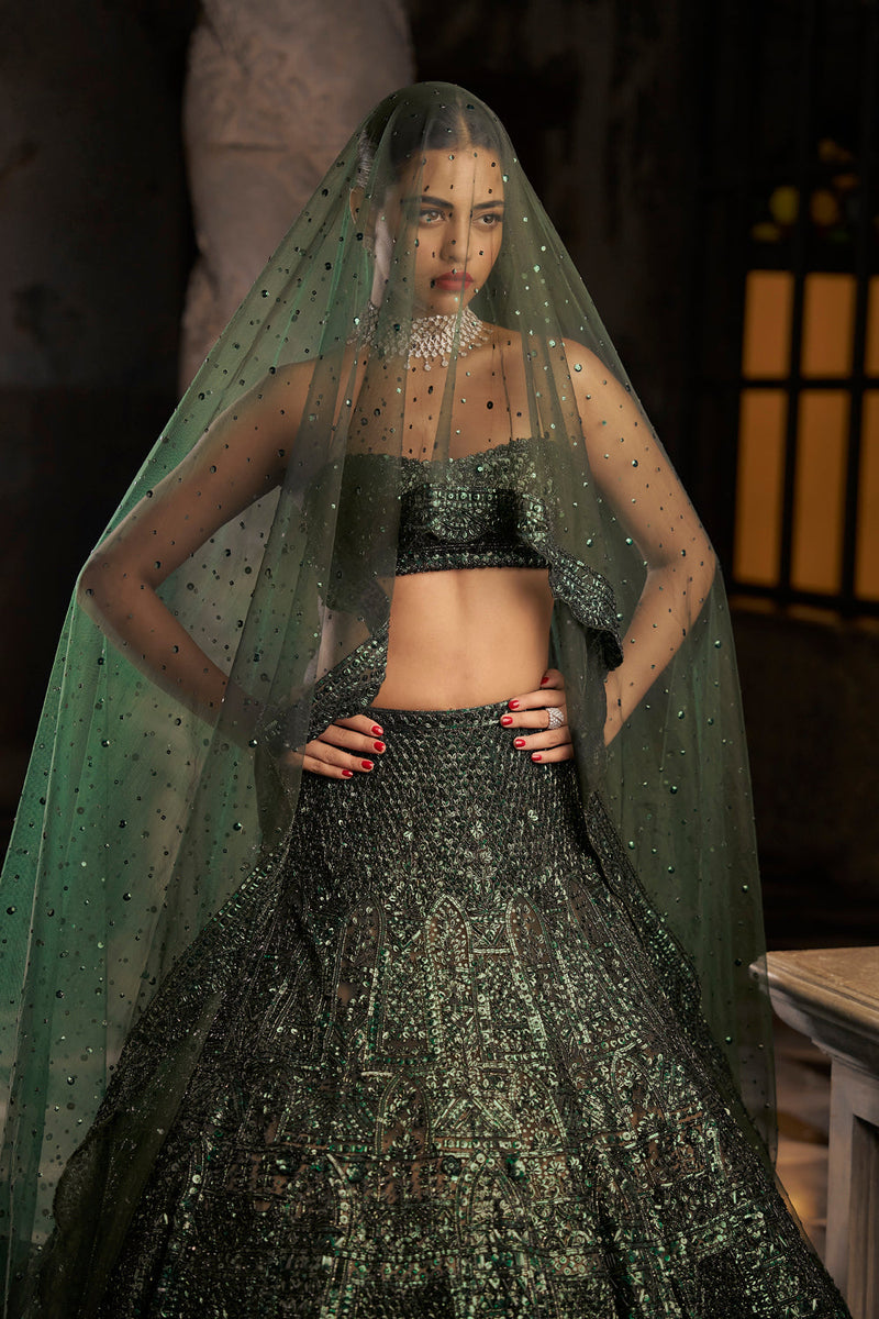 Emerald Green Sequin Lehenga Set