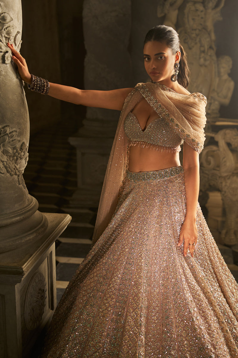 Powder Peach Sequin Lehenga Set