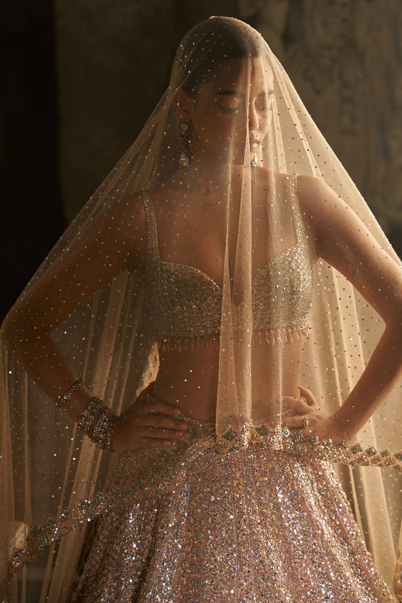 Powder Peach Sequin Lehenga Set