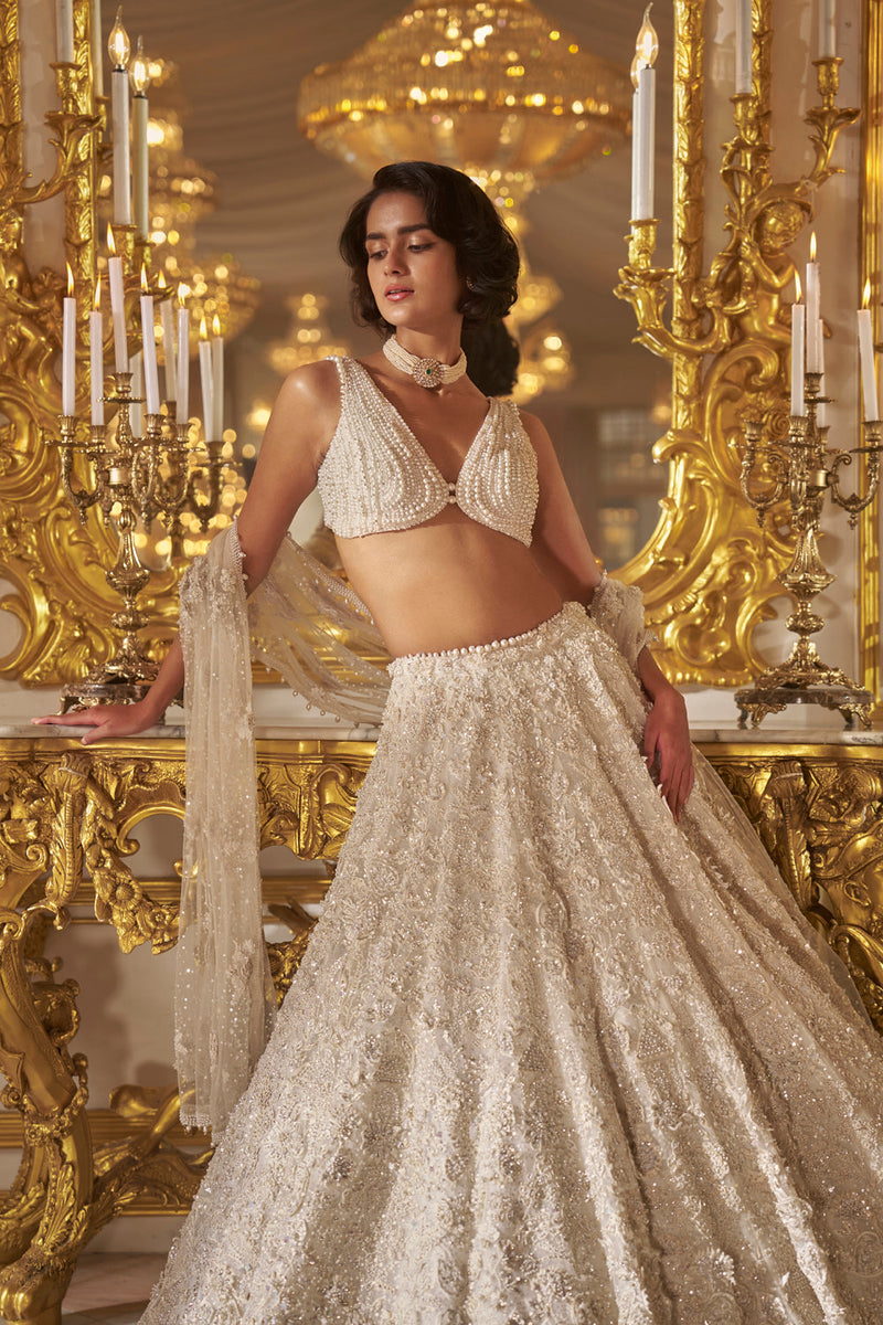 Ivory Three-Dimensional Lehenga Set