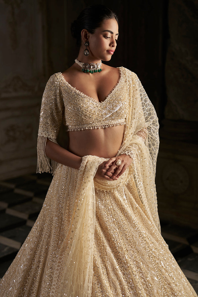 Cream Pearl Lehenga Set