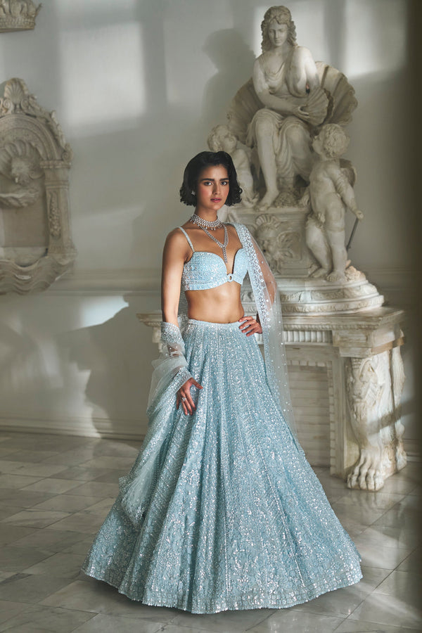 Powder Blue Sequin Lehenga Set