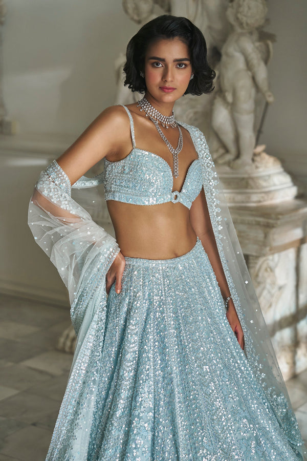 Powder Blue Sequin Lehenga Set