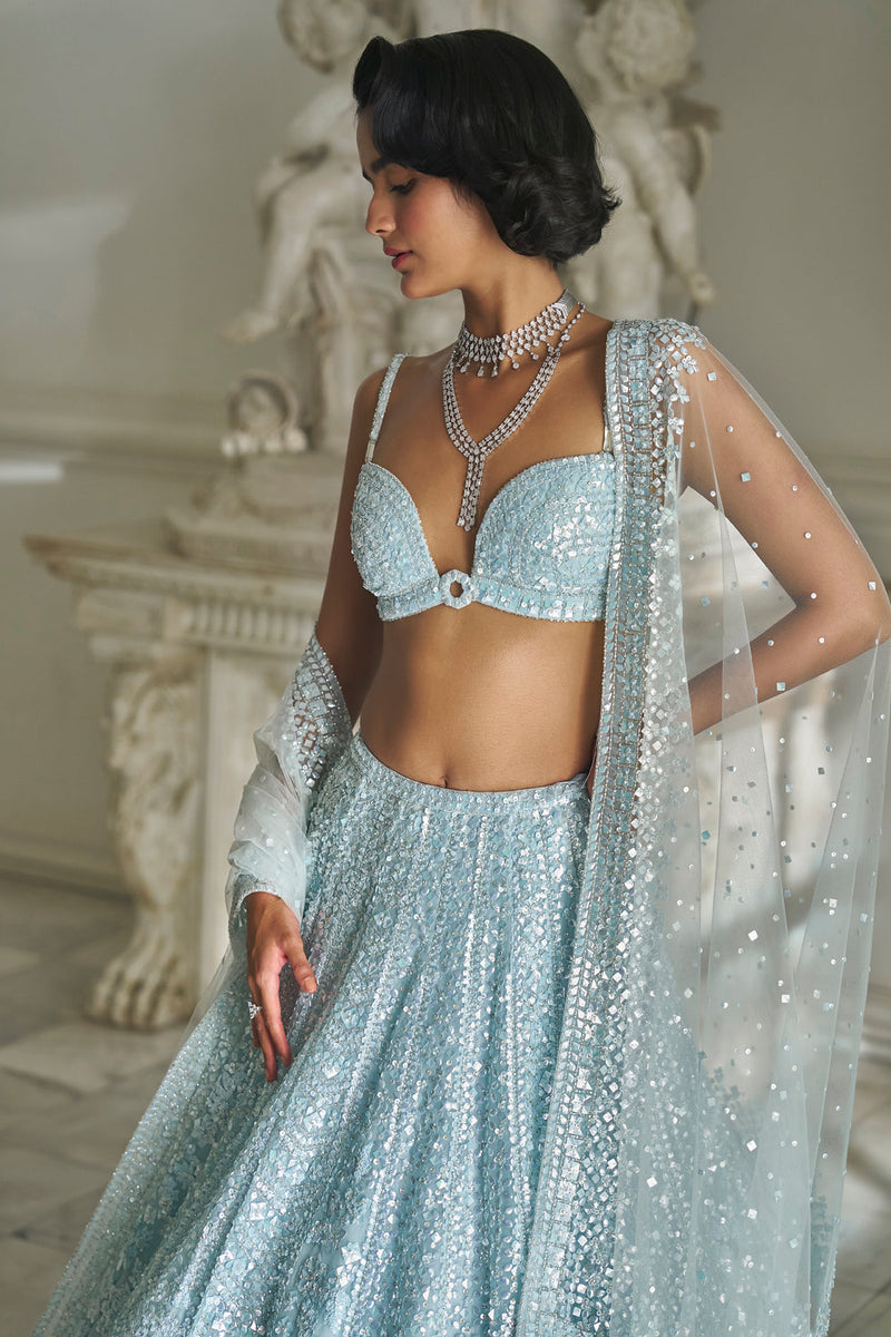 Powder Blue Sequin Lehenga Set