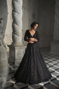 Black Sequin Lehenga Set