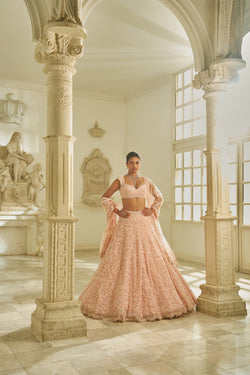 Powder Pink Floral Lehenga Set