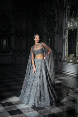 Dark Grey Sequin Lehenga Set