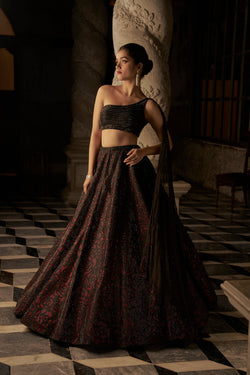 Black Crystal Lehenga Set