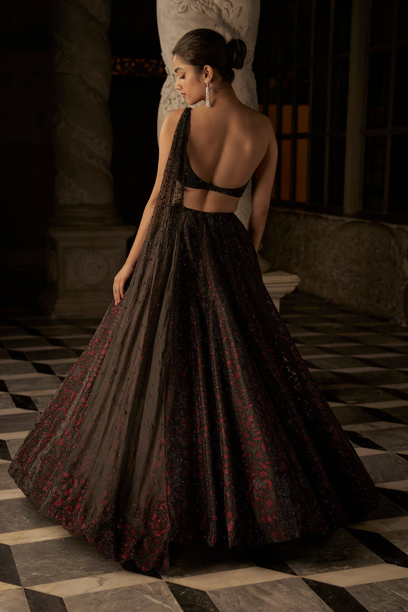 Black Crystal Lehenga Set