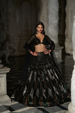 Chevron Sequin Lehenga Set