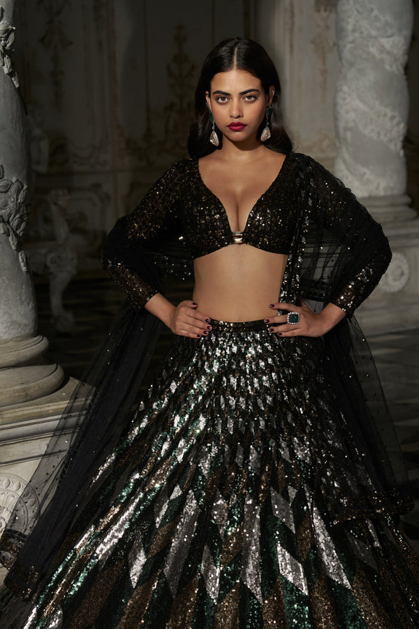 Chevron Sequin Lehenga Set