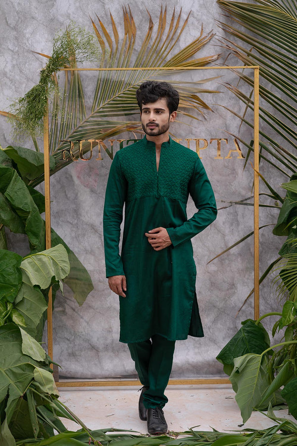 Emerald Green Quilted Kurta Set