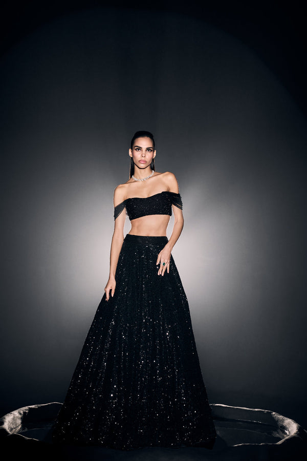 Black Sequins Lehenga With Crystal Blouse