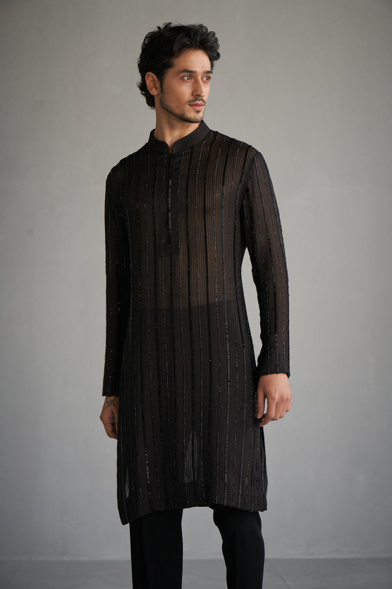 Black Gicha Cutdana Kurta