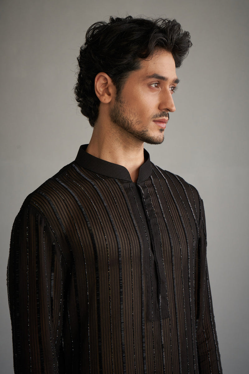 Black Gicha Cutdana Kurta