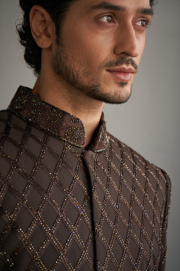 Taupe Black Ombre Cutdana Work Sherwani