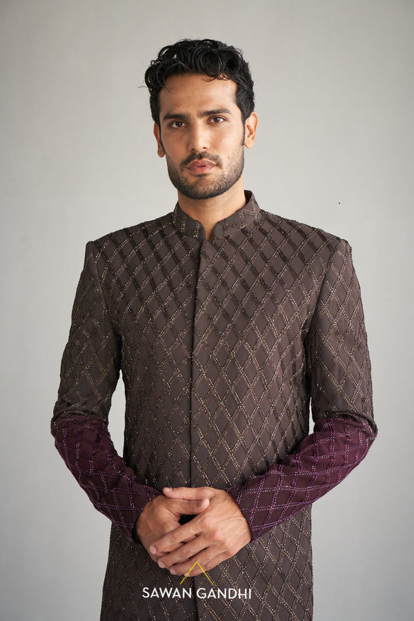 Wine Taupe Ombre Cutdana Work Sherwani