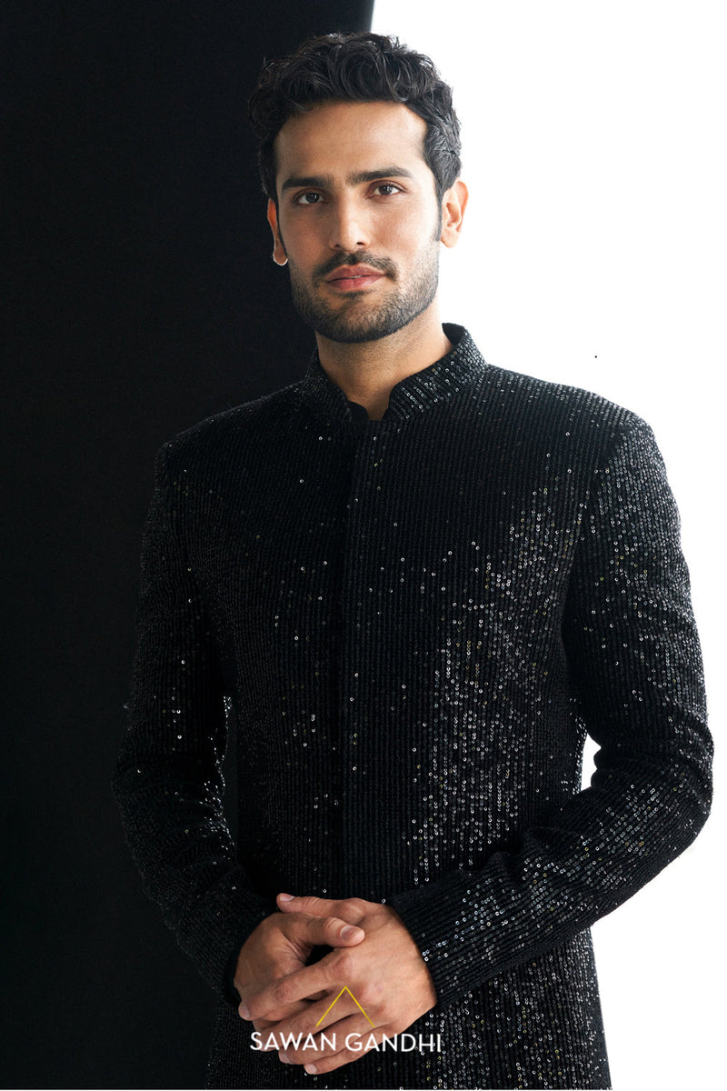 Black Sequins Sherwani