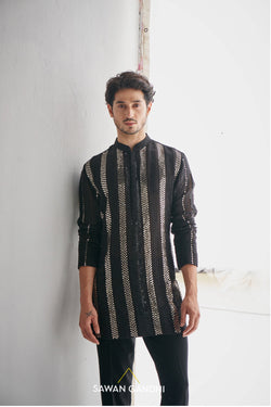 Black Gicha Metal Sequins Kurta