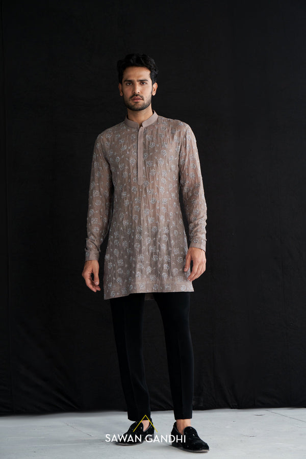 Grey Rose Cutdana Kurta