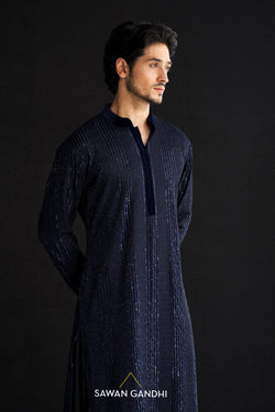 Blue Cutdana Thread Work Kurta